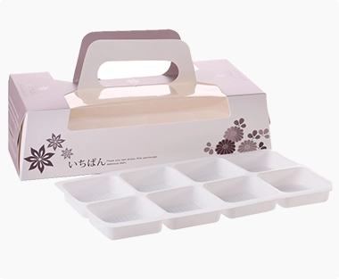 mooncake paper food box with ivory plastic tray