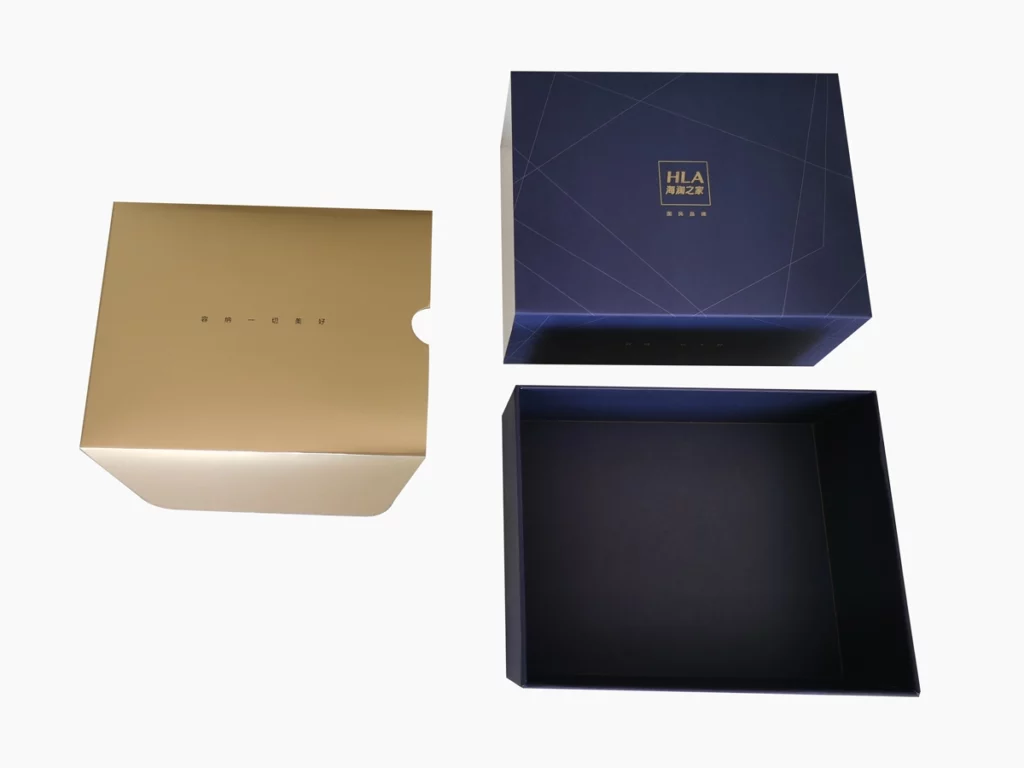 gold metallic paperboard insert inside the sliding rigid box