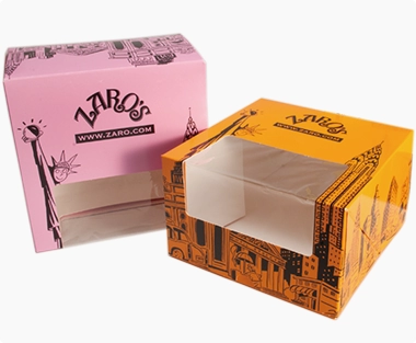 paper cake box with the clear window, paper printed box, custom paper box, food packaging box, food folding cartons