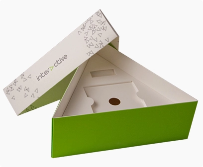 triangular paper printed box for retail products, retail packaging box, retail folding cartons